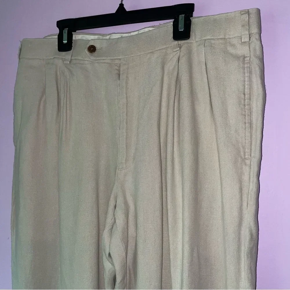 Brooks Brothers 35x30 Irish Linen Trouser Light Tan Pants Coastal Minimalist